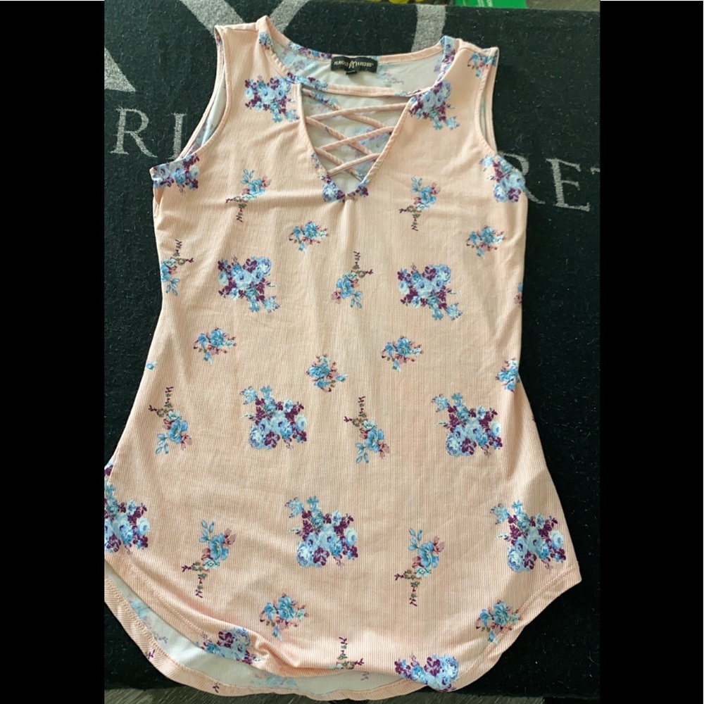 Pink flowered lace front tank